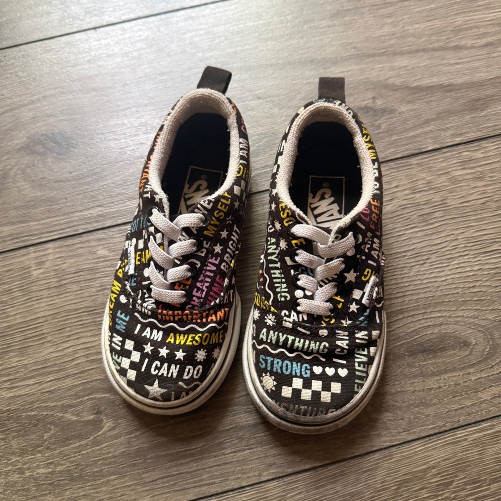 Vans Authentic I Am Awesome Toddler Shoes Black Multicolor Canvas Sneakers 8.0